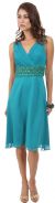 V-Neck Knee Length Formal Party Dress with Pleating  in Teal
